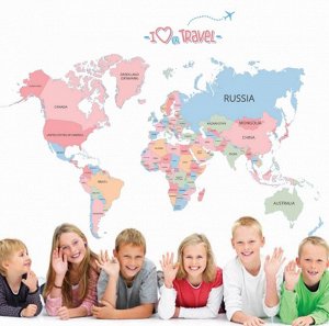 Наклейка многоразовая "Карта мира" 90*130 см (0979)