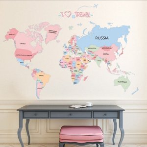 Наклейка многоразовая "Карта мира" 90*130 см (0979)