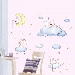 Наклейка многоразовая интерьерная "Кролики в облаках" 60х90см (2079)