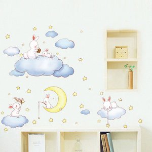 Наклейка многоразовая интерьерная "Кролики в облаках" 60х90см (2079)