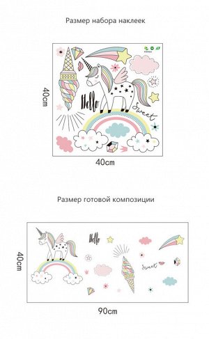 Наклейка многоразовая интерьерная "Радужный Единорог Sweet" 40х90 см (2081)