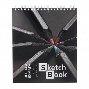 Скетчбук А5, 30 листов на гребне "Карандаши", обложка мелованный картон, тиснение фольгой, выборочный УФ-лак, черный блок 120 г/м2