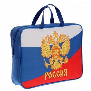 Папка с ручками, текстильная, А4, 80 мм, 340 х 260 мм, «Герб России», ручка-тесьма