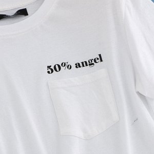Женская футболка с карманом, надпись "50% angel", цвет белый