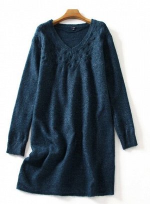 Женская туника-свитер, с V-образным свитером, цвет темная морская волна