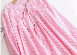 Женское платье с длинным рукавом, завязки на горловине, цвет розовый