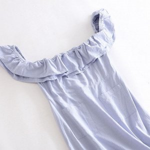 Женское летнее платье с открытыми плечами, цвет голубой