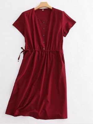 Женское платье с утяжкой на талии, цвет красный