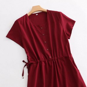 Женское платье с утяжкой на талии, цвет красный