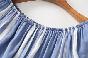 Женское платье в полоску, с открытыми плечами, цвет светло-синий/белый