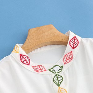 Женская рубашка с длинным рукавом, принт "Листья", цвет белый