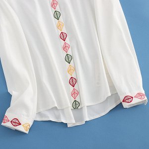 Женская рубашка с длинным рукавом, принт "Листья", цвет белый