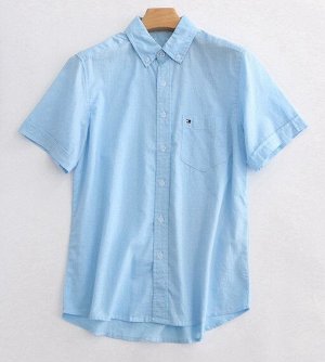 Мужская рубашка с коротким рукавом, цвет голубой