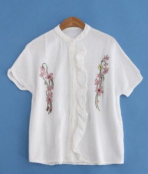 Женская блуза, принт "Цветы", цвет белый