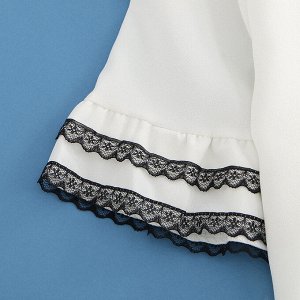 Женская блуза с коротким рукавом, декоративные ажурные вставки, цвет белый