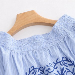 Женская блуза с открытыми плечами, принт "Узоры", цвет голубой
