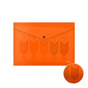 Папка-конверт на кнопке А4, 180 мкм, ErichKrause Glossy Neon, глянцевая, пластиковая, полупрозрачная, микс
