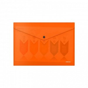 Папка-конверт на кнопке А4, 180 мкм, ErichKrause Glossy Neon, глянцевая, полупрозрачная, оранжевая