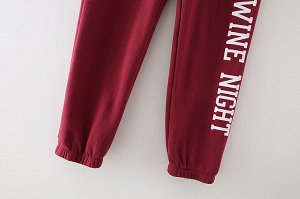 Женские утепленные брюки, надпись "Wine night", цвет винный