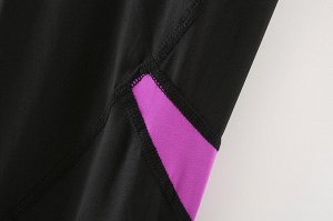 Женские леггинсы, принт "Полосы", цвет черный/фиолетовый