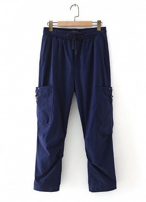 Женские брюки на резинке, карманы с утяжкой, цвет синий