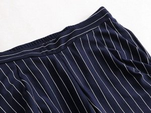 Женские брюки, принт "Полосы", цвет темно-синий