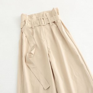 Женские шировкие брюки с завышенной талией, цвет бежевый