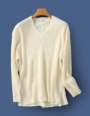 Женский свитер с V-образным вырезом, цвет молочный