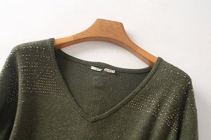 Женский свитер с V-образным вырезом, цвет зеленый