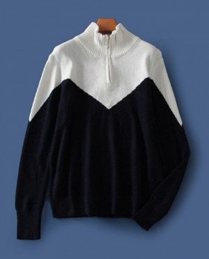 Мужской свитер, горловина на молнии, цвет белый/темно-синий