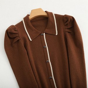 Женская кофта, рукава-фонарики, цвет коричневый