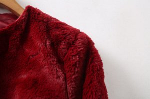 Женское укороченное меховое пальто, цвет винный