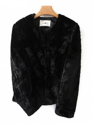 Женское укороченное меховое пальто, цвет черный