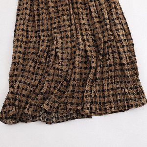 Женская юбка, принт "Клетка", цвет коричневый