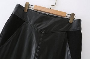 Женская юбка из эко-кожи, цвет черный