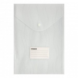 Папка-конверт на кнопке формат А4 180мкр вертикальная, с кармашком, волны, белая