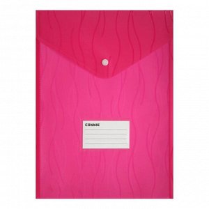 Папка-конверт на кнопке формат А4+ 180мкр вертикальная, с кармашком, волны, малиновый верт