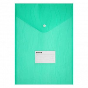 Папка-конверт на кнопке формат А4+ 180мкр вертикальная, с кармашком, волны, зеленая
