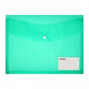 Папка-конверт на кнопке формат А4, 180 мкр, с кармашком, волны, зеленая, с расширением