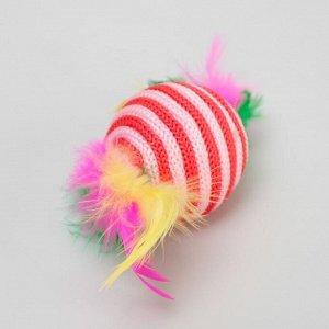 Шар-погремушка с перьями двухцветный, 4,5 см, белый/розовый