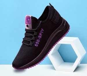Женские кроссовки, надпись "550-spiy", цвет черный, фиолетовая подошва