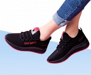 Женские кроссовки, надпись "550-spiy", цвет черный, красная подошва