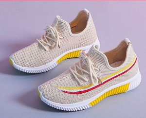 Женские кроссовки, желтые/белые/красные полосы, цвет бежевый