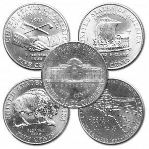 США 5 центов 2004-2005 год. Путешествие на Запад. Комплект из 5 монет