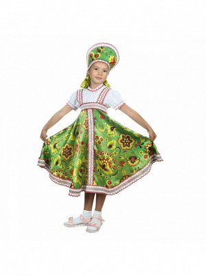 Костюм Хохлома платье, кокошник зеленый р 32, рост 122-128 см