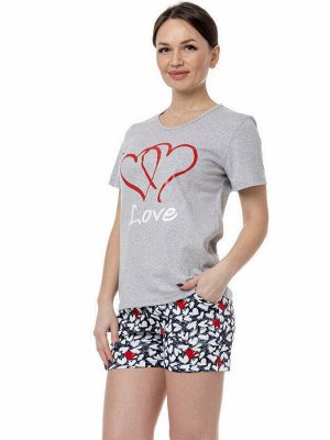 Костюм с шортами "Сердца". Цвет серый мел+сердца