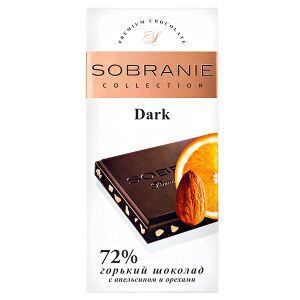Шоколад SOBRANIE 72% Горький Апельсин и Орехи 90 г 1уп.х 10шт