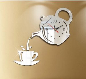 Акриловые зеркальные часы для кухни "Чаепитие"