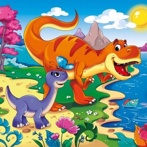 Набор для творчества Рыжий кот Холст с красками по номерам Динозавры на берегу 20*20см16