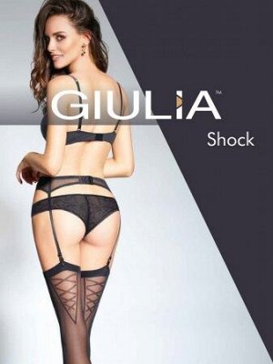 Shock 01 чулки (Giulia) под пояс, узор в виде шнуровки, 20 ден